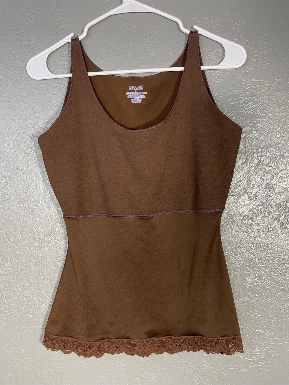SPANX Shaping Camisole Lace Trim Scoop Neck Compression Tank Brown Large